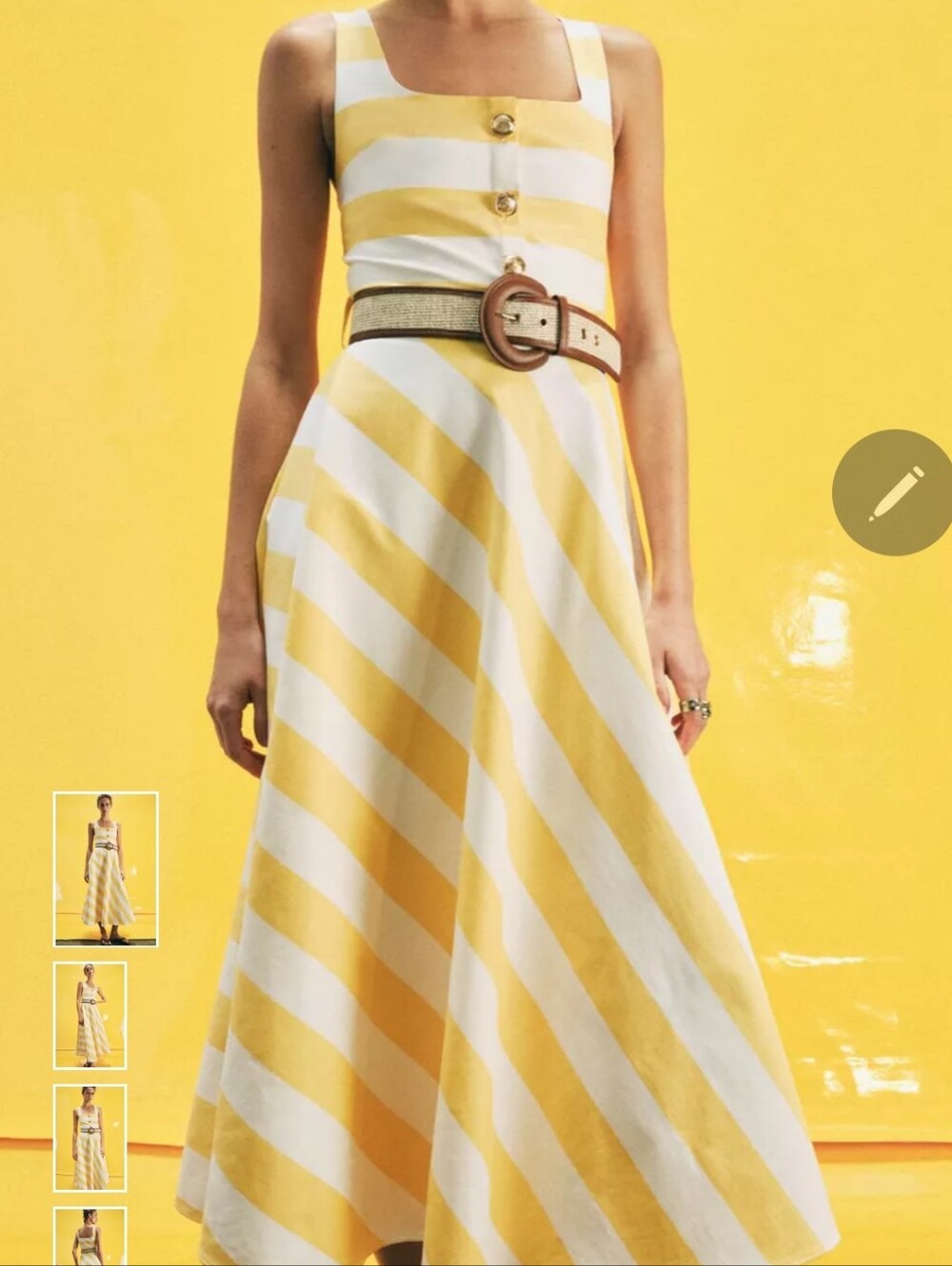 Zara Yellow and White Striped Square-Neck Midi Dress - Picture 4 of 16